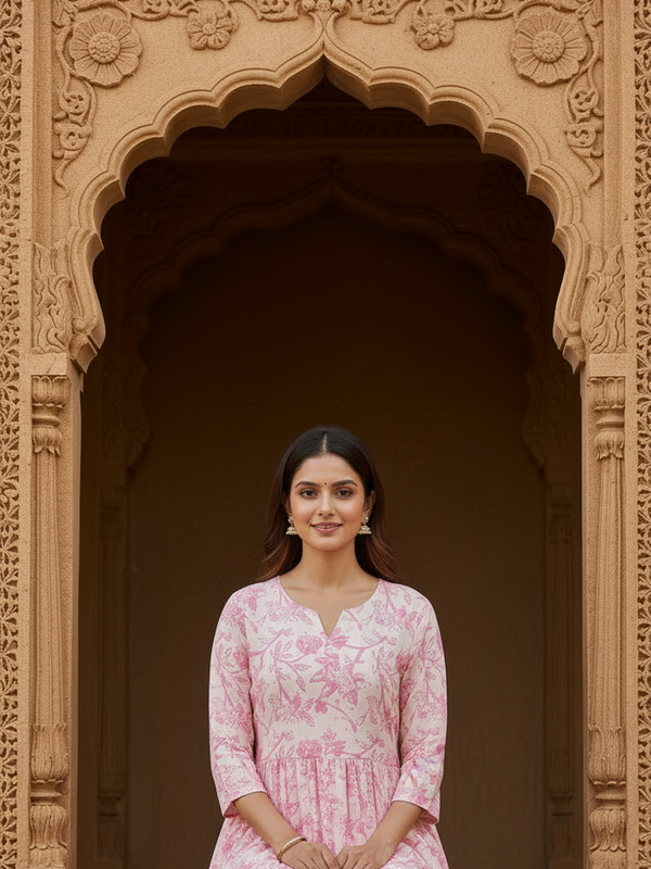 Light pink Floral midi dress