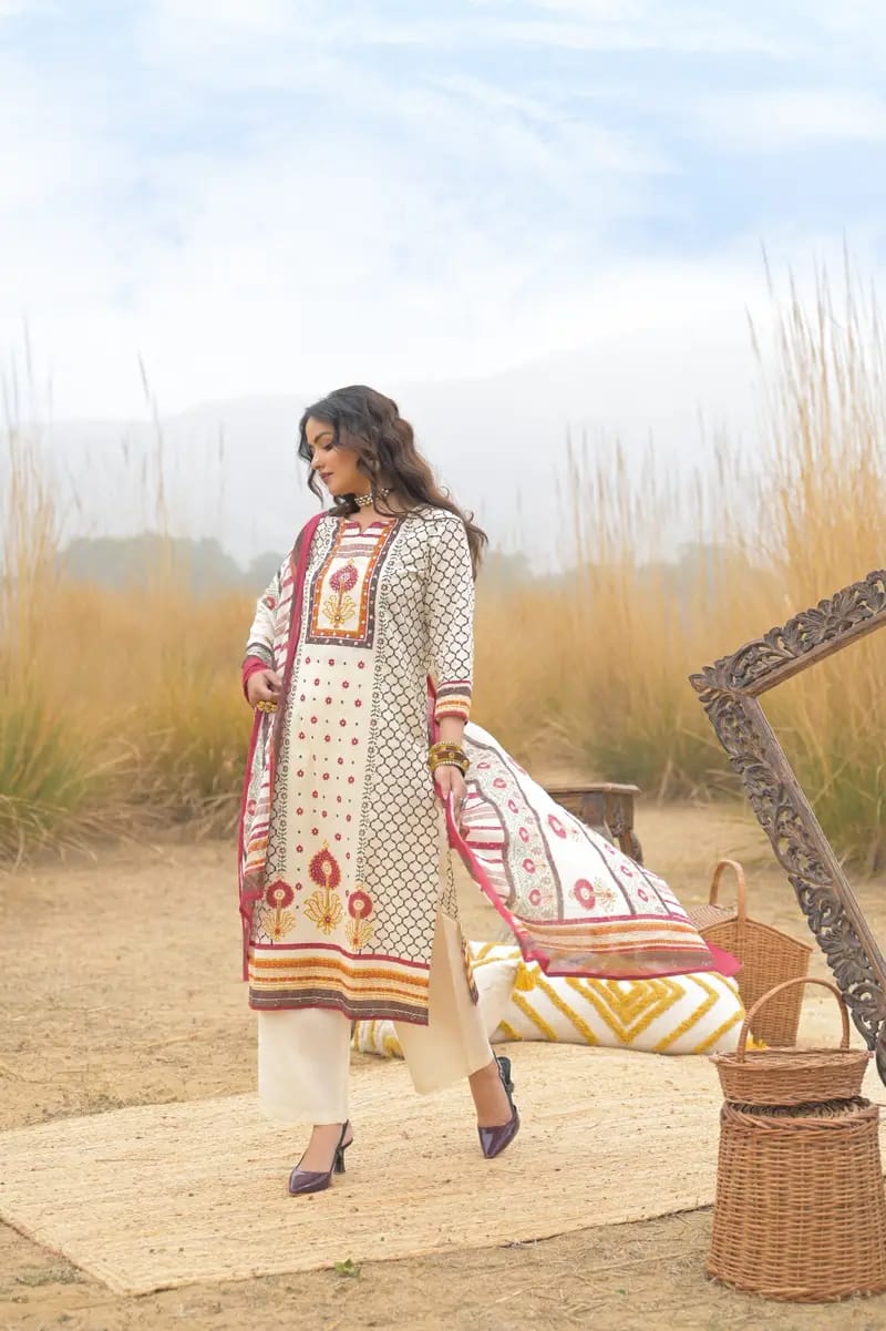 Multiyellow Heritage Cotton Printed Suit Set