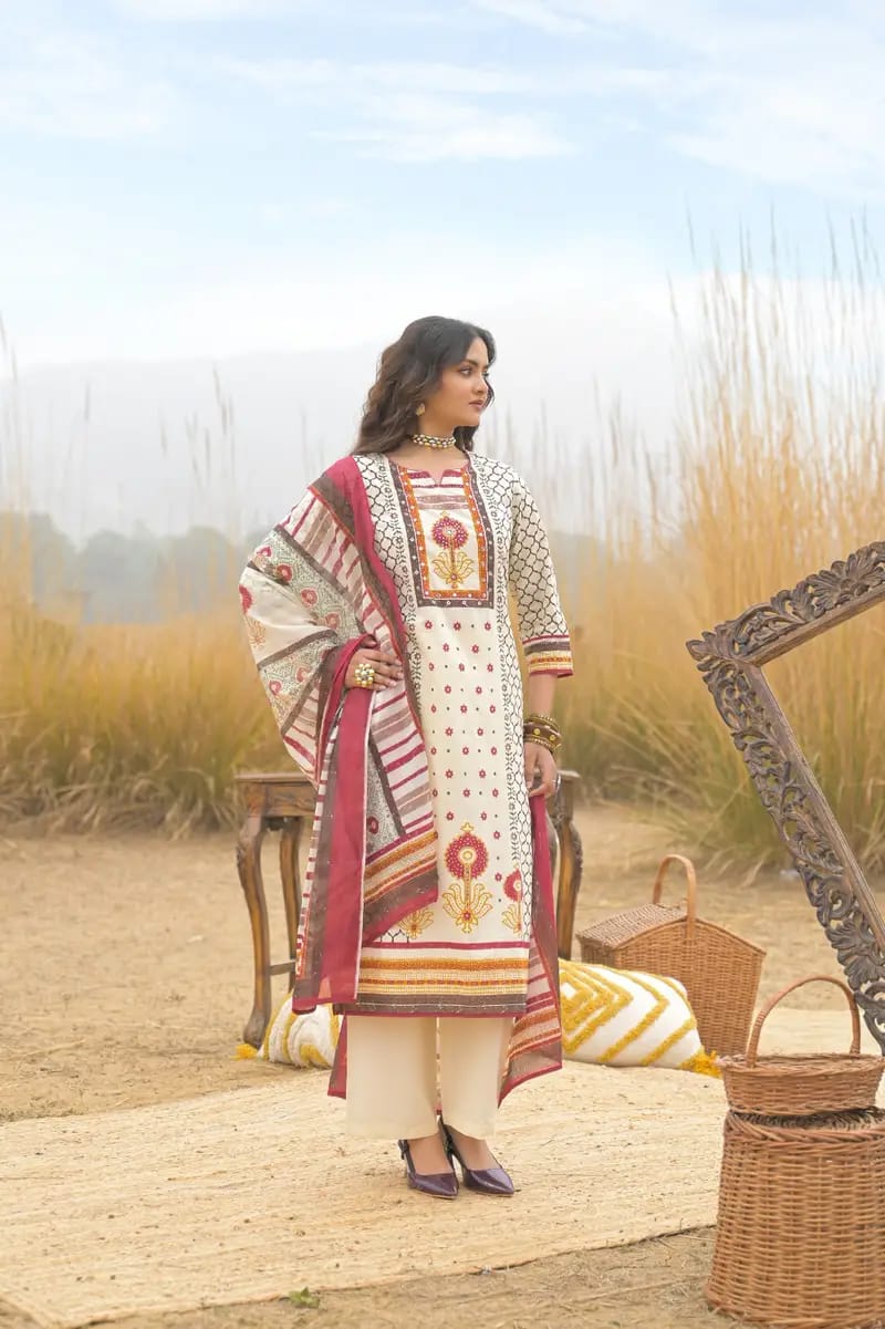 Multiyellow Heritage Cotton Printed Suit Set