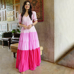 Indolady Pink Blush-Berry Ombre Tier Dress