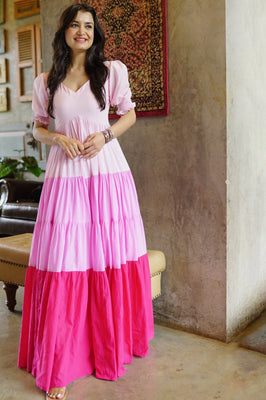 Indolady Pink Blush-Berry Ombre Tier Dress