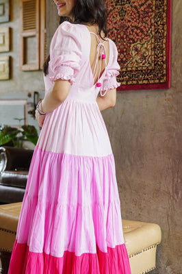 Indolady Pink Blush-Berry Ombre Tier Dress