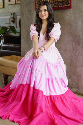 Indolady Pink Blush-Berry Ombre Tier Dress