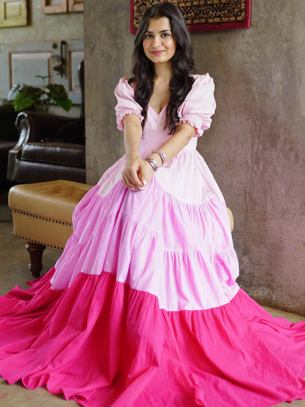 Indolady Pink Blush-Berry Ombre Tier Dress