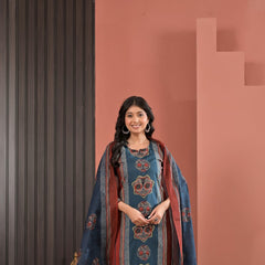 Indolady Indigo Heritage Cotton Kurta Pant Dupatta Set