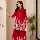 Indolady Red Lotus Floral Printed Cotton Co-Ord Set