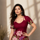 Indolady Wine Cotton Floral Printed Top