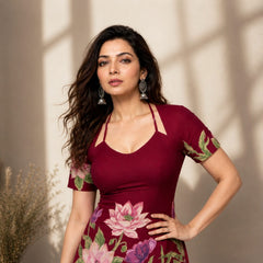 Indolady Wine Blossom Cotton Floral Printed Top