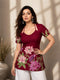 Indolady Wine Cotton Floral Printed Top