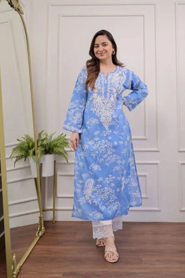 Blue Blossom Premium Cotton Ethnic Co-Ord Set