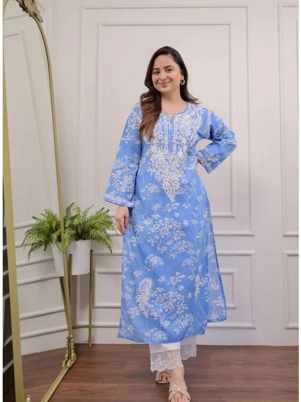 Blue Blossom Premium Cotton Ethnic Co-Ord Set