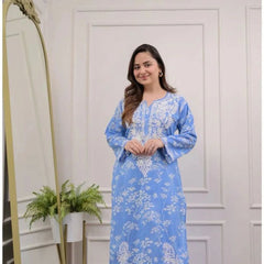 Blue Blossom Premium Cotton Ethnic Co-Ord Set