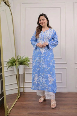 Blue Blossom Premium Cotton Ethnic Co-Ord Set