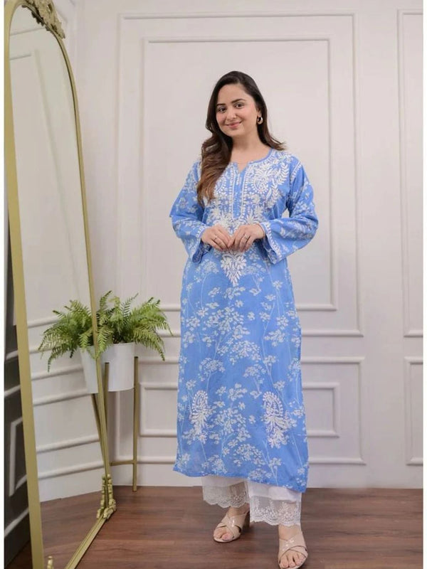 Blue Blossom Premium Cotton Ethnic Co-Ord Set