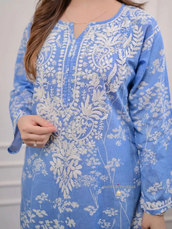 Blue Blossom Premium Cotton Ethnic Co-Ord Set