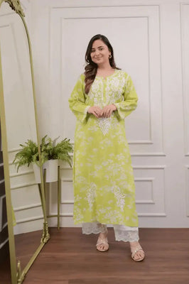 Floral Garden Green Premium Cotton Co-Ord Set