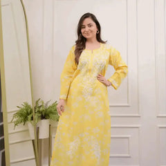 Floral Elegance Yellow Premium Cotton Co-Ord Set