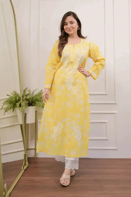 Floral Elegance Yellow Premium Cotton Co-Ord Set