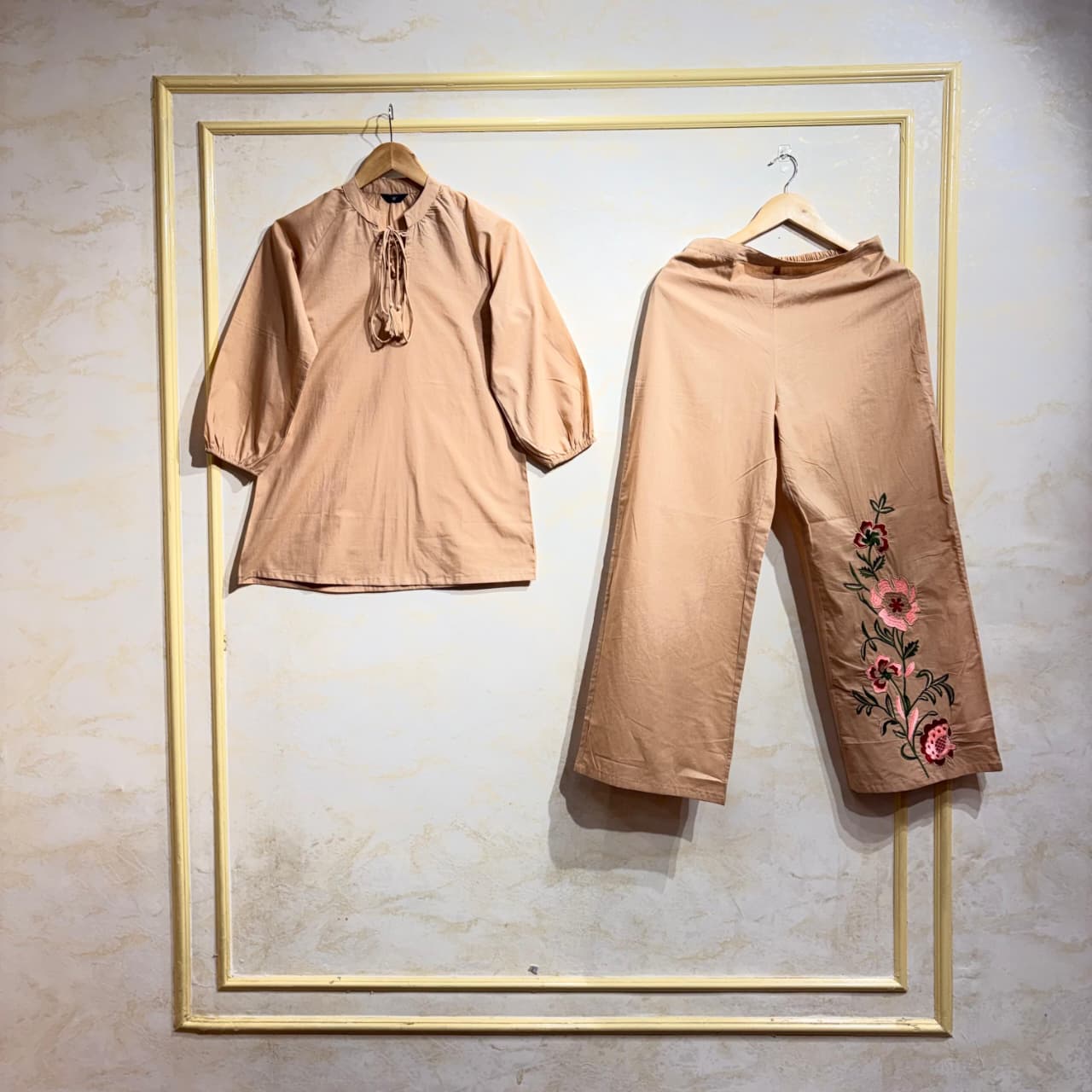 Sand Beige Floral Cotton Co-Ord Set