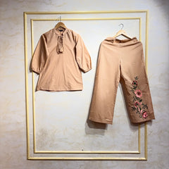 Sand Beige Floral Cotton Co-Ord Set
