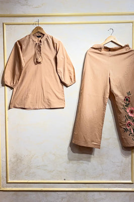 Sand Beige Floral Cotton Co-Ord Set
