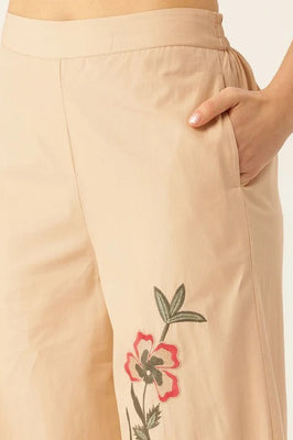 Sand Beige Floral Cotton Co-Ord Set
