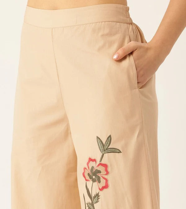 Sand Beige Floral Cotton Co-Ord Set