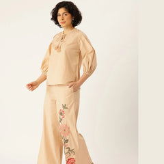 Sand Beige Floral Cotton Co-Ord Set