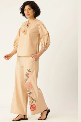 Sand Beige Floral Cotton Co-Ord Set