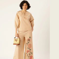 Sand Beige Floral Cotton Co-Ord Set