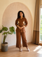 Brown Cotton Flex Co-Ord Set with Floral Embroidery